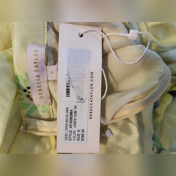 Rebecca Taylor Floral Strappy Open Back Silk Midi Dress size 8 Yellow - Picture 7 of 7
